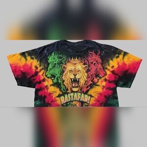 Vintage Rastafari Tie-Dye T-Shirt Front & Back Liquid Blue 2014 Sz XL